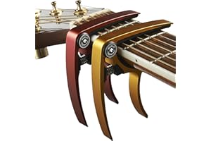 Guitar Capo (2 Pack) for Acoustic Guitars, Ukulele, Banjo, Mandolin, Bass - Made of Ultra Lightweight Aluminum Metal (1.2 oz!) for 6 & 12 String Instruments - Nordic Essentials (Red + Gold)