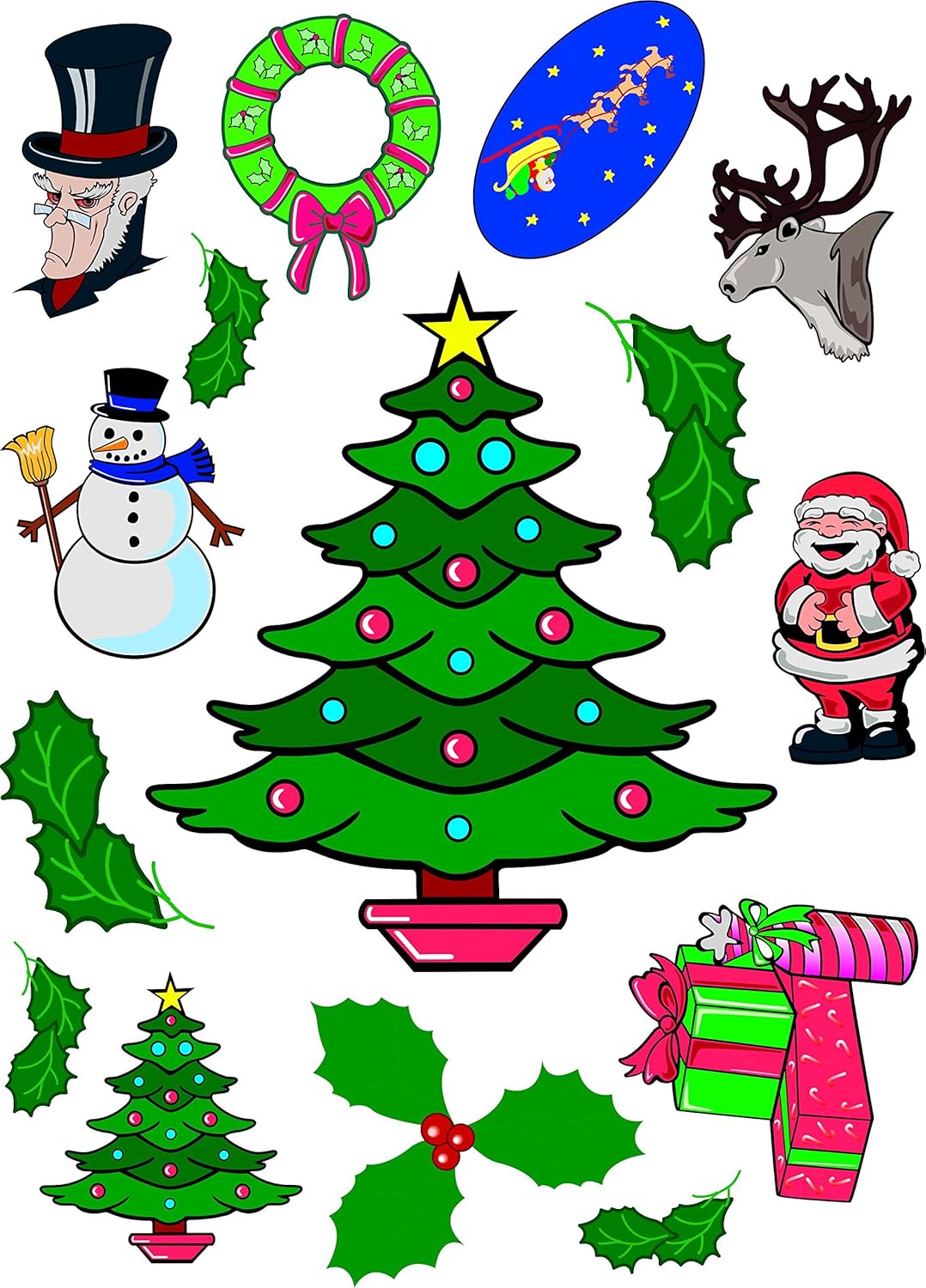 Decorated Christmas Tree Assorted Window Clings (46 clings