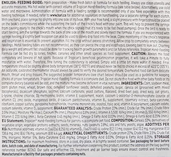 HAGEN TROPICAN HAND FEEDING PARROT FOOD, 4.4 LB. – HARI BABY BIRD FOOD FOR OPTIMAL GROWTH
