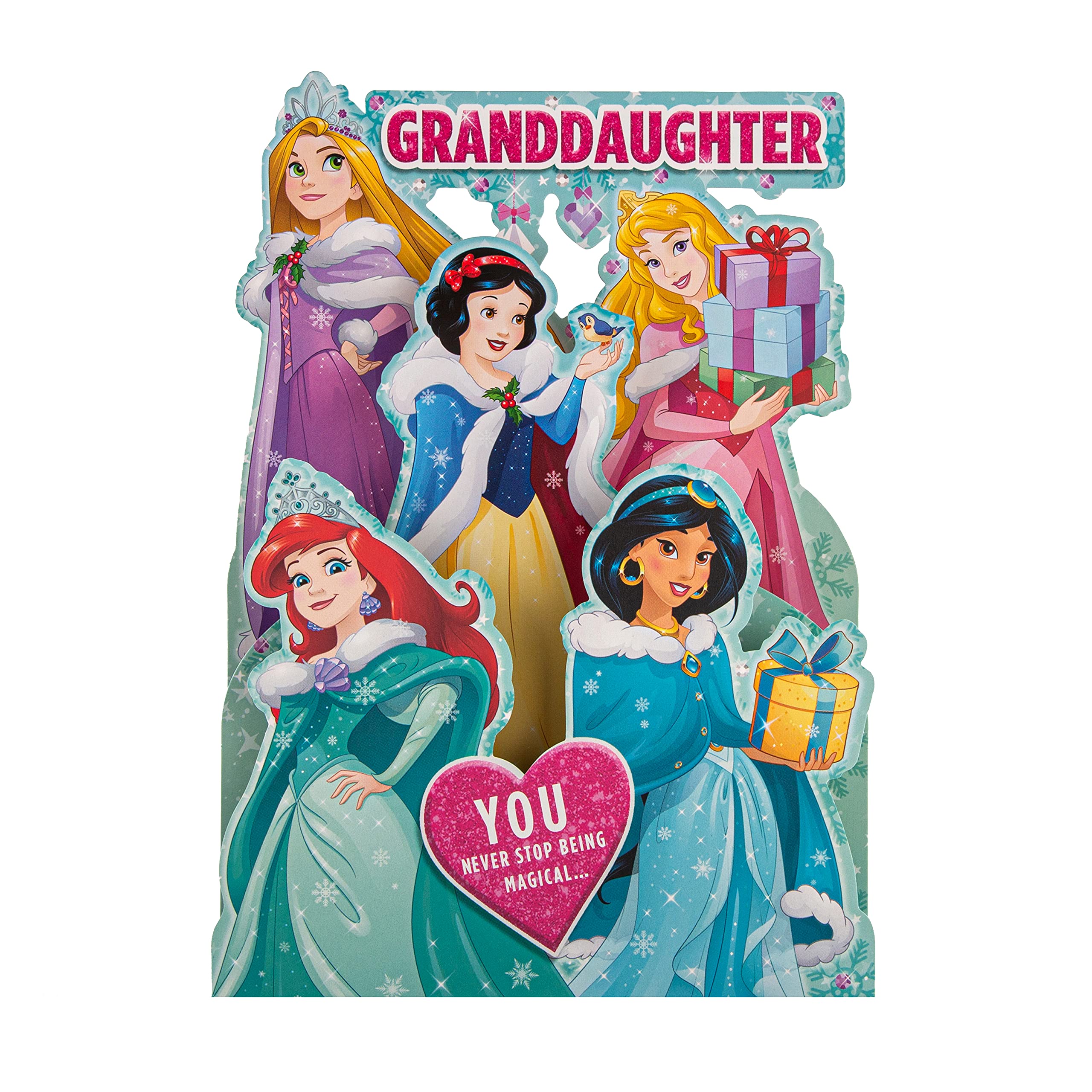 Hallmark Christmas Card for Granddaughter - Pop-up 3D Disney Princess Design