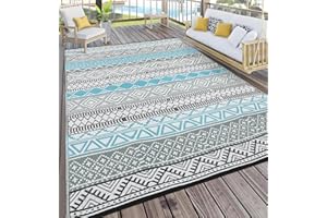 Garvee Boho Outdoor Rug 8x10, Waterproof Plastic Straw Rug, Portable Colorful Patio Carpet for Camping, Reversible Camping Ma