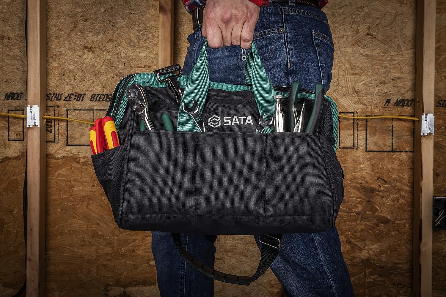 SATA 13-Inch Portable Tool Bag with Waterproof Construction and Multiple Interior and Exterior Pockets, Tool Storage and Organizer - ST95181 - - 