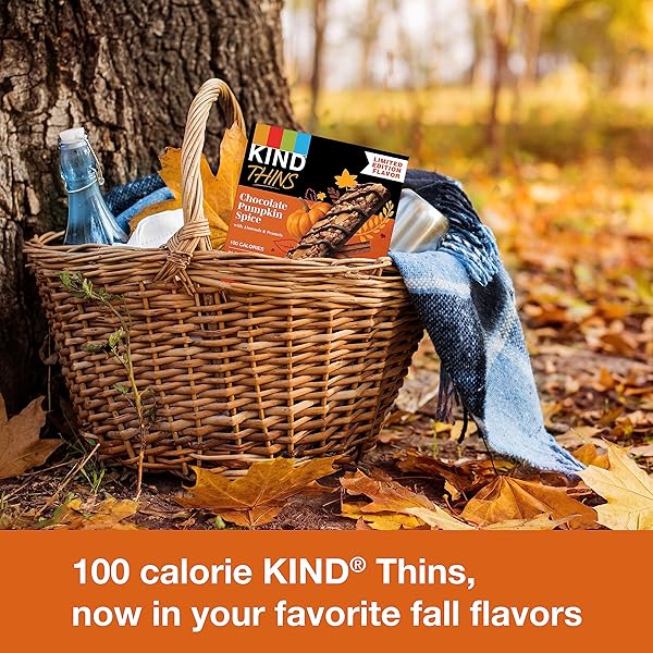 KIND THINS SNACK BARS, CHOCOLATE PUMPKIN SPICE, GLUTEN FREE, LOW CALORIE, HEALTHY SNACKS, 4G SUGAR, 10 COUNT