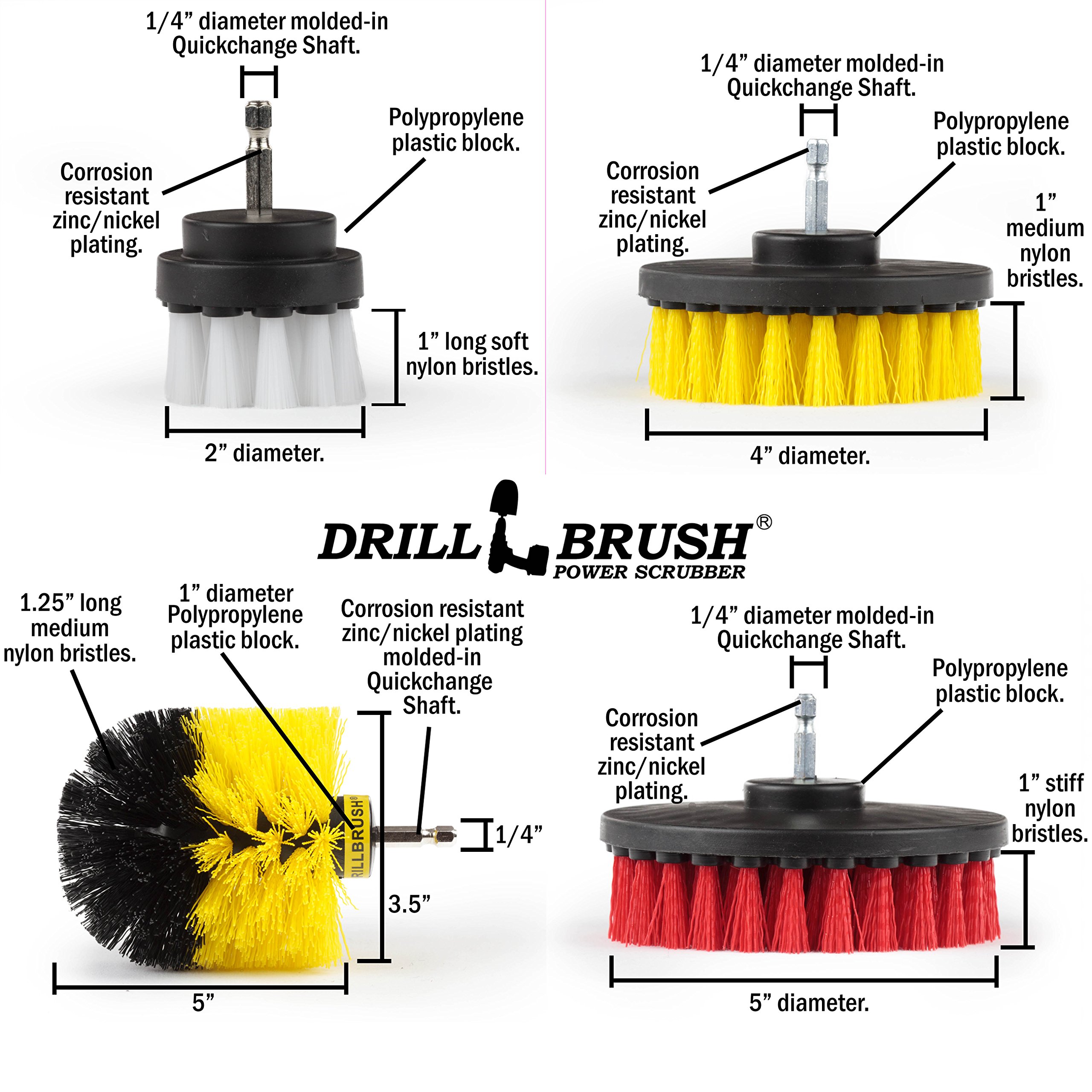 Drillbrush 4 Piece Scrub Brush Drill Attachment Kit Drill Powered