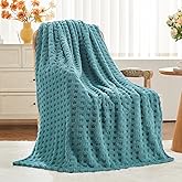 NEWCOSPLAY Super Soft Throw Blanket Teal Premium Silky Flannel Fleece 3D Waffle Checkered Lightweight Bed Blanket All Season Use (Light Teal, Throw(50"x70"))
