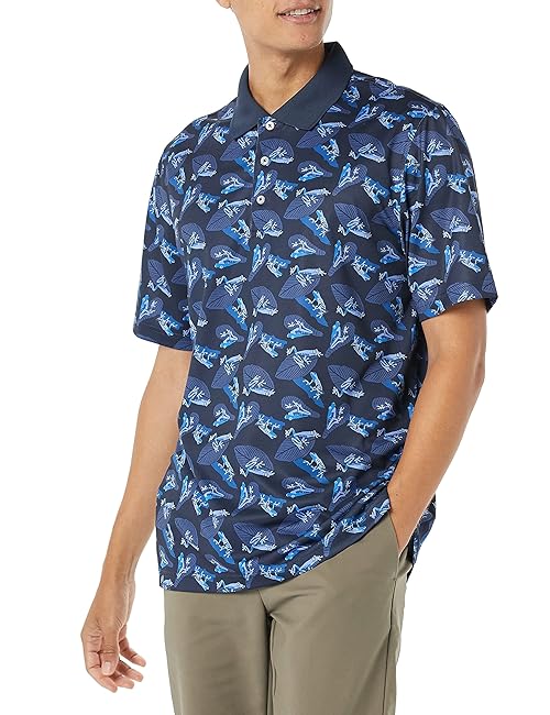 Amazon Essentials Men's Golf Polo Shirt, Moisture-Wicking Quick Dry, Short Sleeve, Blue Frogs, Large