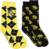 Harry Potter 2 Pack Gryffindor Ravenclaw Huffle Puff Slytherin House Mens Crew Socks (Hufflepuff)