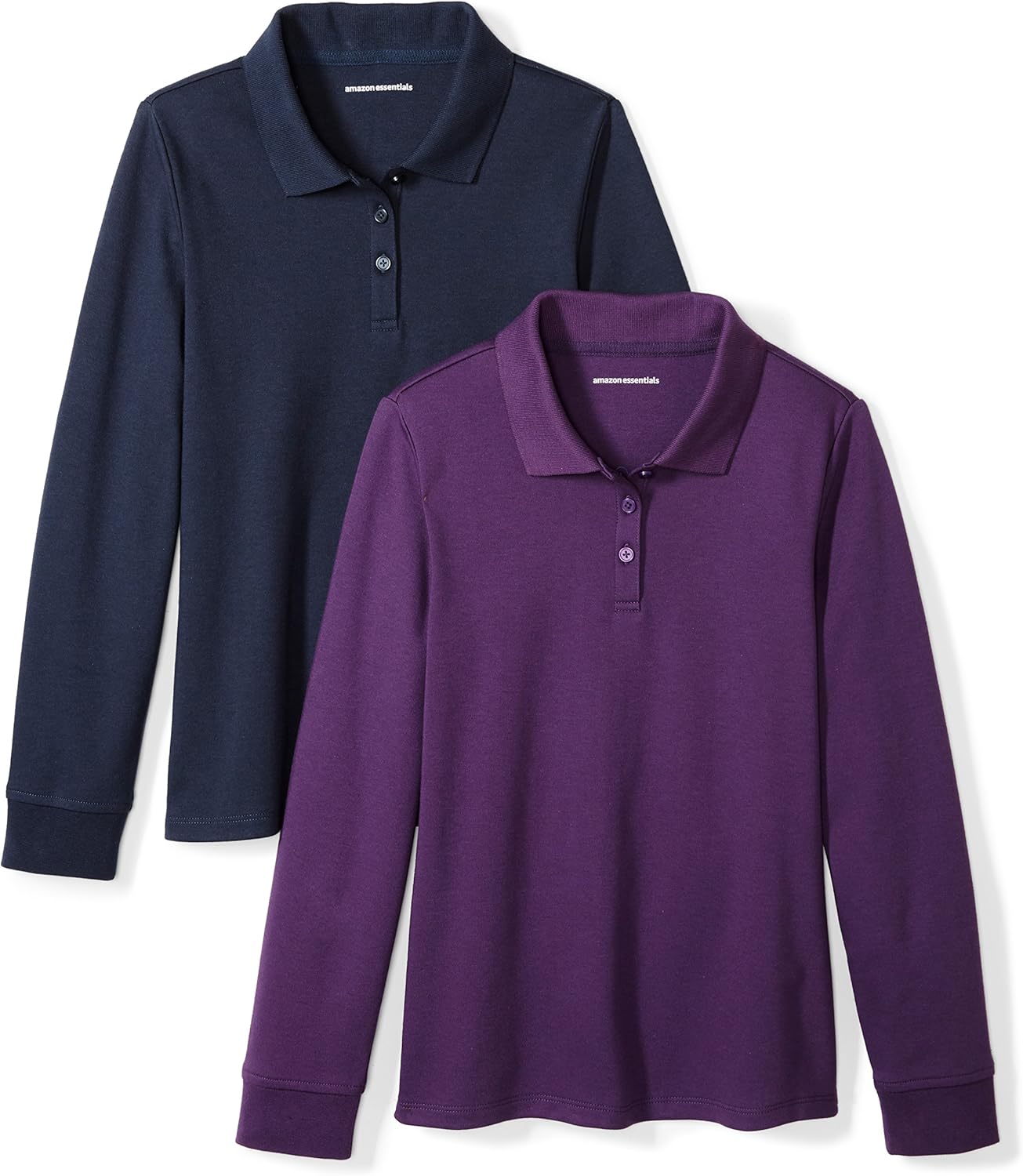  Essentials Girls' 2-Pack Long-Sleeve Interlock Polo Shirt: Clothing
