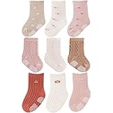 J Poqobog Baby Crew Socks,Grips Combed Cotton Socks Toddler Non-Skid for Girls,Boys Non Slip/Anti Skid 9-Pack