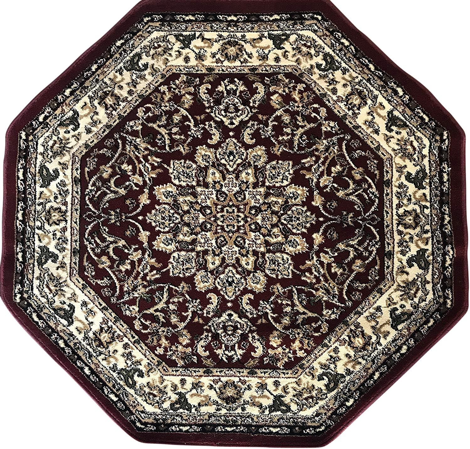 Traditional Octagon Persian 330,000 Point Oriental Area Rug Burgundy Deir Debwan Design 603 (5 Feet 3 Inch X 5 Feet 3 Inch