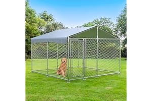 Amopatio 10x10 Dog Kennel Outdoor, Anti-Rust Big Outdoor Dog Kennel with Waterproof Cover and Secure Lock, Dog Fence Outdoor for Yard