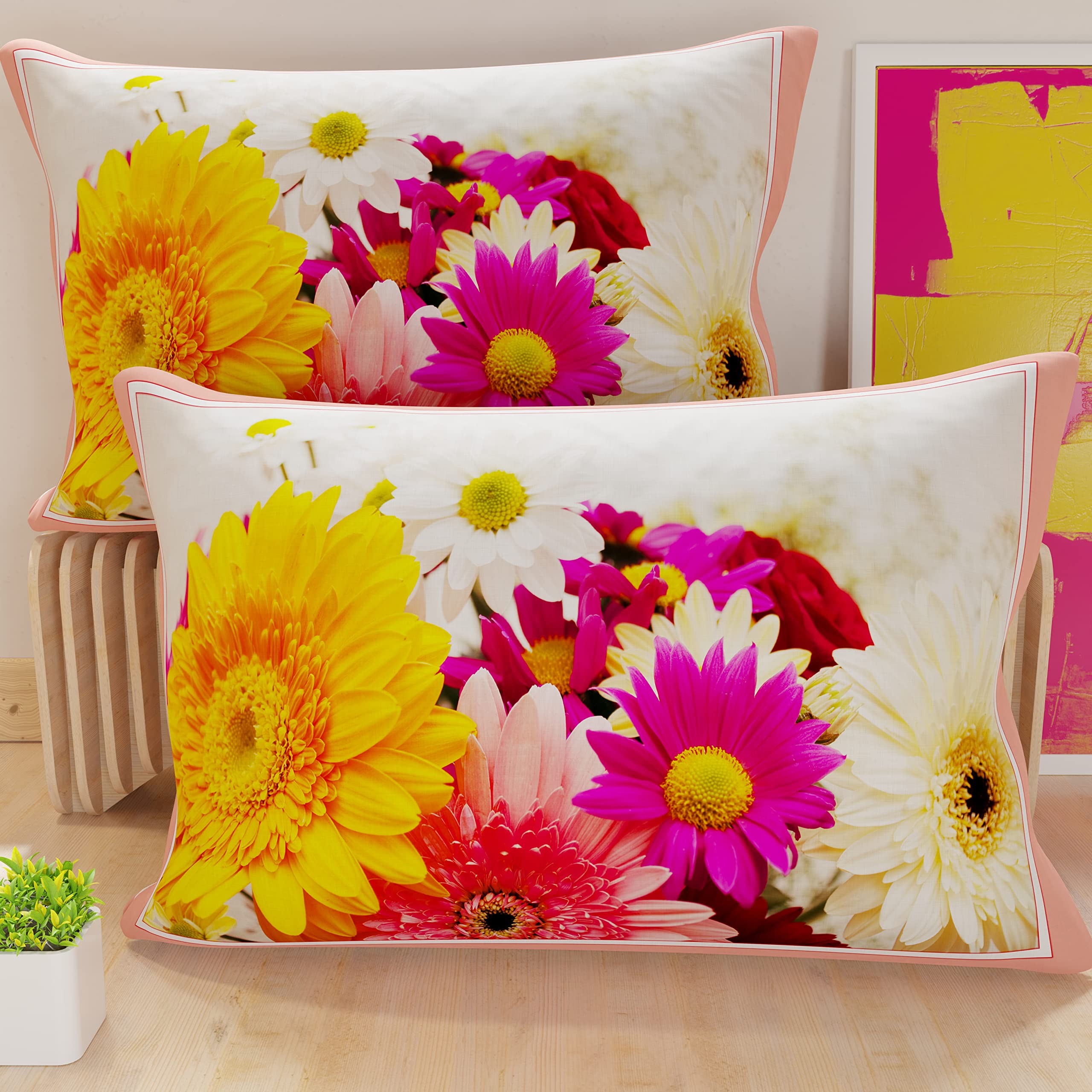 PETTI Artigiani Italiani - Bed Pillowcases, Pair of Pillowcases 50 x 80 cm, Pillow Case, Hypoallergenic Microfibre Pillowcases, Made in Italy, Yellow Floral Pillowcases — image 1