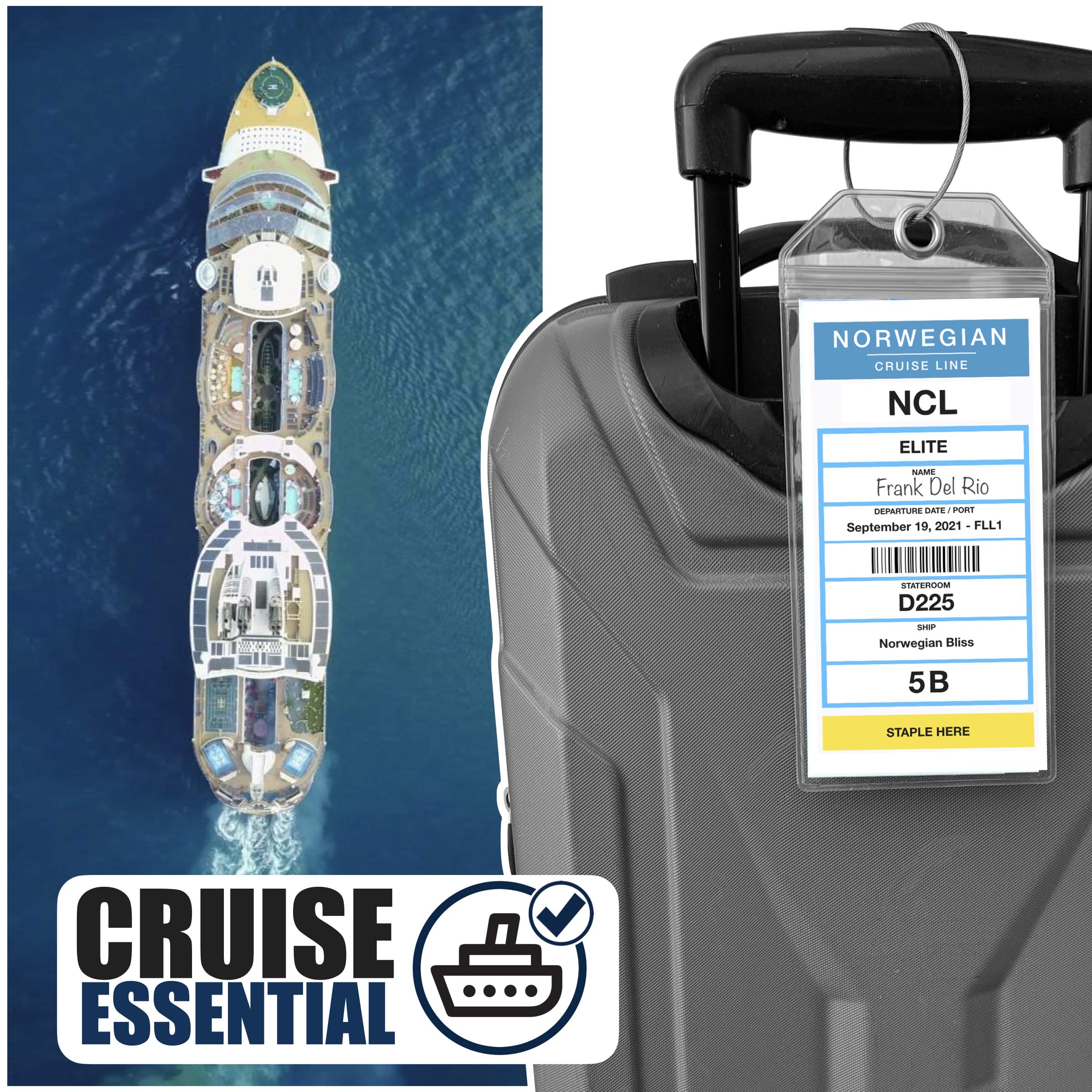 Cruise On NCL Cruise Luggage Tag Holder (4 Pack) – Fits Printed Norwegian Ship Tags – 2025 & 2026 Cruise Essentials – Clear, Durable & Waterproof Luggage Tags for Smooth Sailing