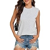 Hilor Women's Cotton Tank Tops Loose Fit Summer Top Basic Casual Trendy Sleeveless T Shirts