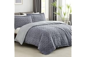 Topcee Grey Duvet Cover Queen Size-Tufted Queen Duvet Cover Set-Extremely Fluffy Soft Plush, 3 Pieces with Zipper Closure (1 Bedding Duvet Cover 90x90 inches and 2 Pillow Shams)