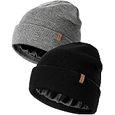 FURTALK 2 Pack Satin Lined Beanie for Men Women Acrylic Winter Hats Warm Silky Skull Cap