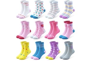 SPTRAMLE Toddler Socks, 12 Pairs Girls Socks for Kids Crew Socks Cotton Cartoon Novelty Socks for girls 1-7 Years Old