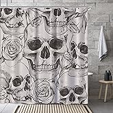 Laifzere Skull Gothic Skeleton Shower Curtain Goth Black Floral Shower Curtain for Bathroom Set Flower Rose Men Halloween Fabric Waterproof Shower Curtain for Bathtub Decor Decoration 72x72 Inch