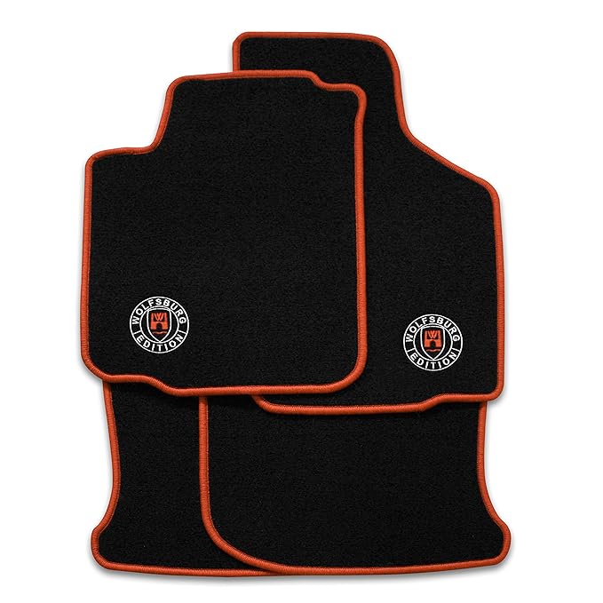 Eight Tec Handelsagentur ETQ300WOB0731 Fußmatten mit Bestickung Wolfsburg Edition Velours Schwarz in Orange