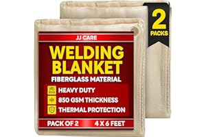 JJ CARE 2 Pack Welding Blanket - 4ft x 6ft, 850GSM Fiberglass Welding Blanket for Smokers with Brass Grommets, Heavy Duty Fireproof Welders Mat for Industrial, Smoker, Grill and Camping