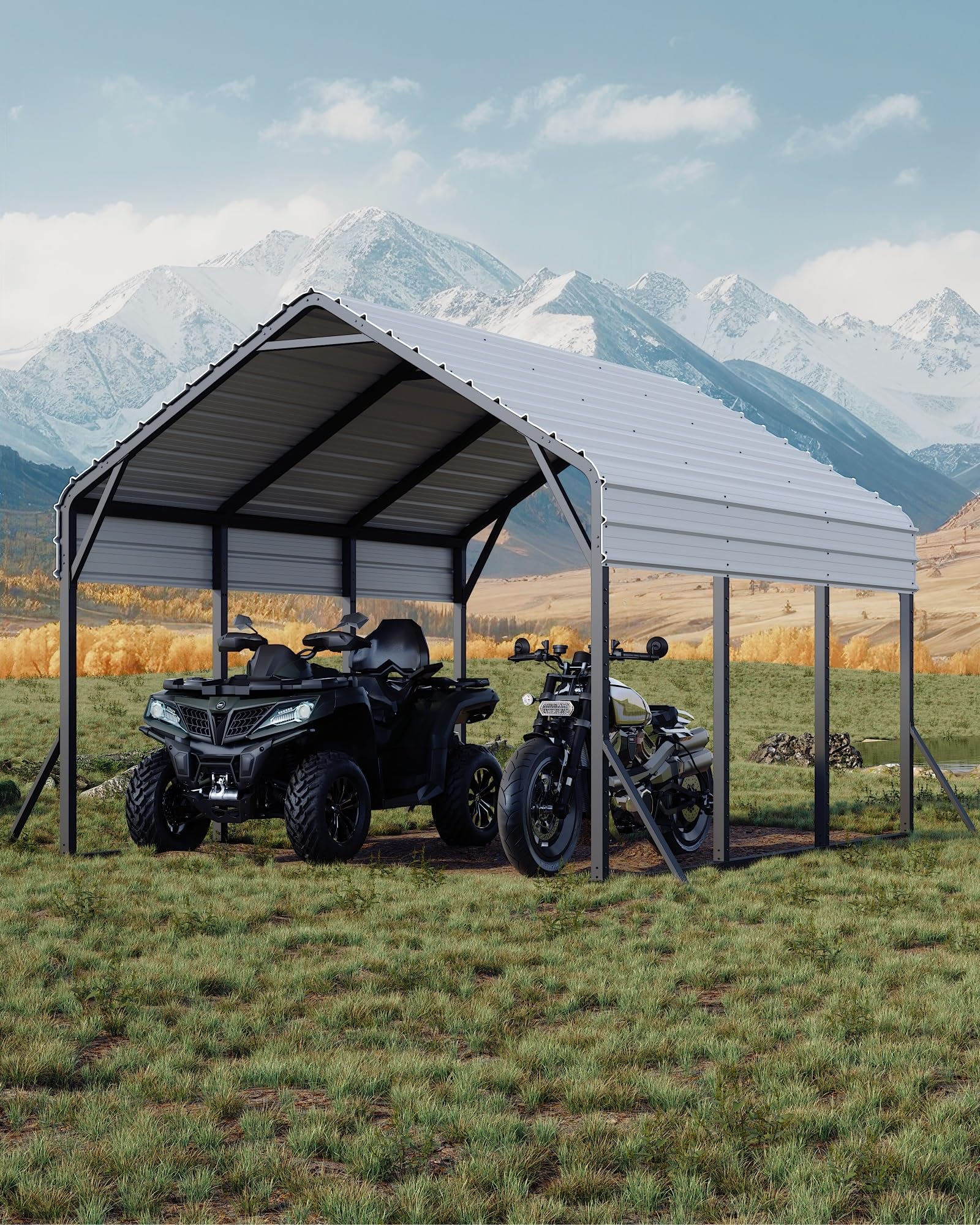 Photo 1 of GarveeLife 13'x16'x11' Metal Carport, Steel Heavy Duty Car Ports for All-Weather, for Cars, Motorcycles, ATV, or Boats, N.W. 500 Lbs PARTIAL SET ONLY METAL SHEETS 