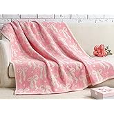Buryeah Pink Bow Blanket Winter Soft Microfiber Bow Throw Blanket Double Sided Coquette Aesthetic Plush Bedding Stuff Sofa Dormitory Room Decor Valentine's Day Gifts for Her, Women, 50"x 60"