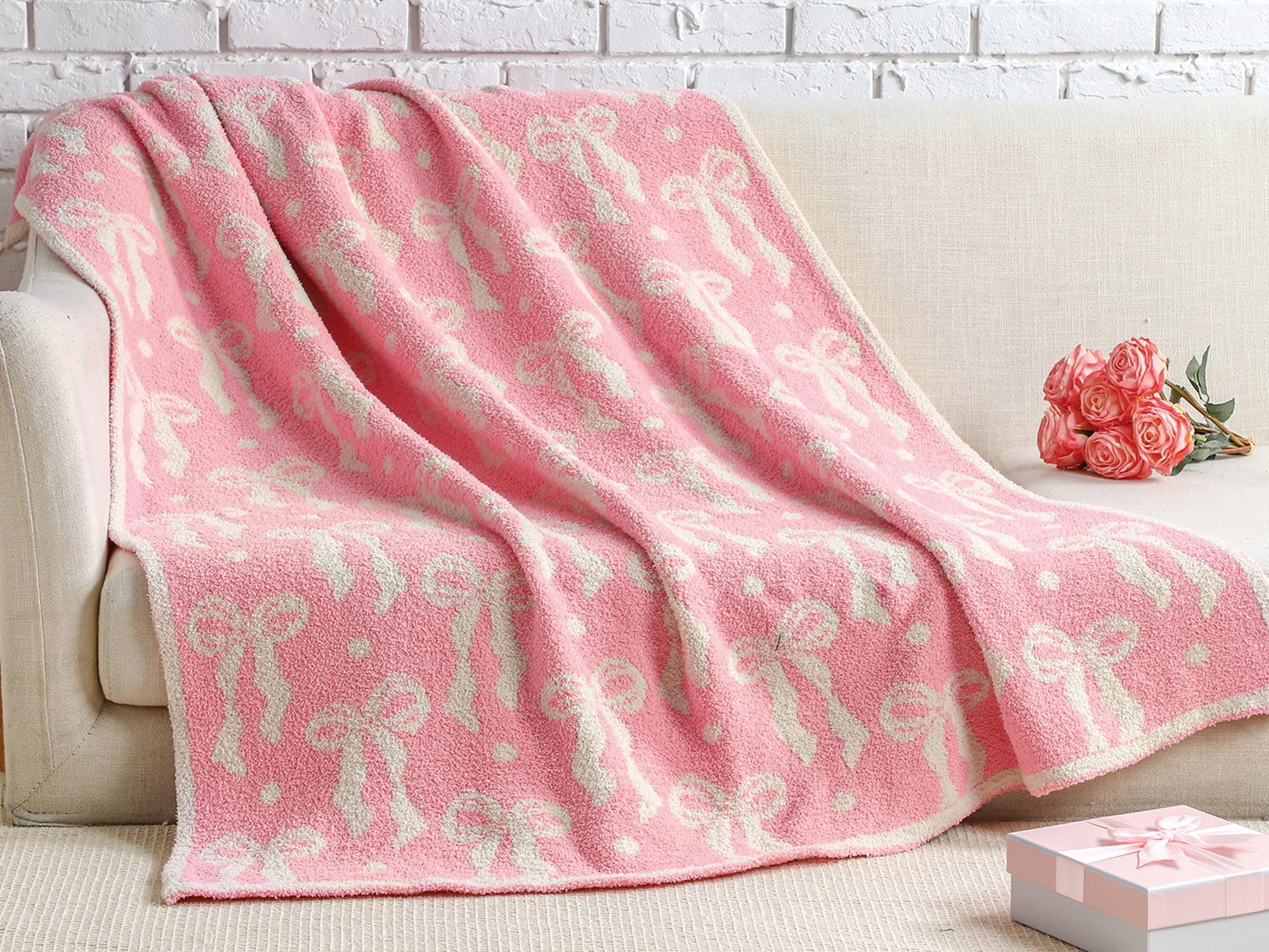 Photo 1 of Buryeah Pink Bow Blanket Fall Soft Microfiber Bow Throw Blanket Coquette Aesthetic Preppy Bedding Stuff Plush Cute Dormitory Sofa Bed Room Decor Gifts for Autumn Thanksgiving Christmas, 50"x 60"