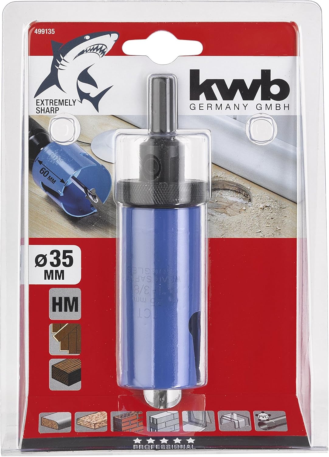 kwb Universal Hole Saw - 35 mm Diameter Size, Extra Sharp Carbide Teeth, 8 mm Center Drill, Blau, 35mm - Image 4