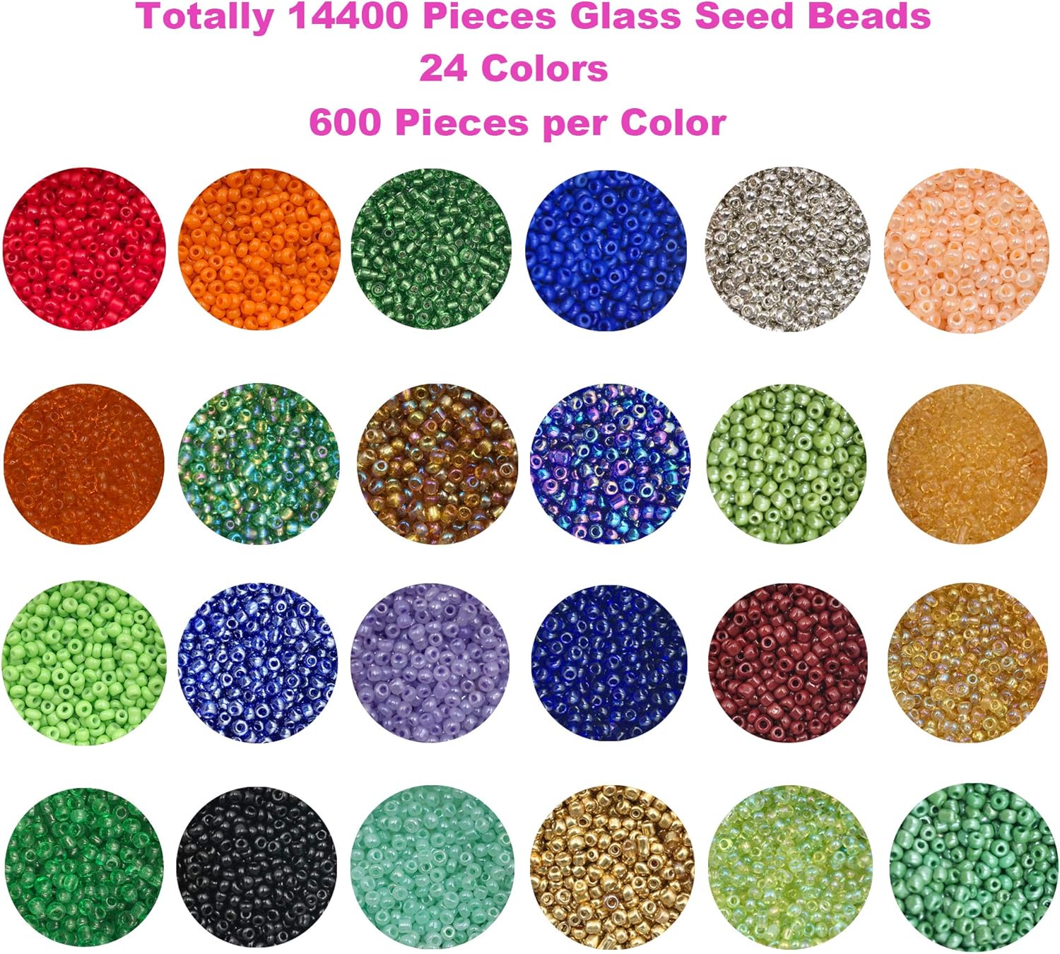 EuTengHao 14400pcs Glass Seed Beads Small Craft Beads for DIY Bracelet Necklaces Crafting Jewelry Making Supplies with Two 0.5mm Clear Bracelet String (600Pcs Per Color - Image 3