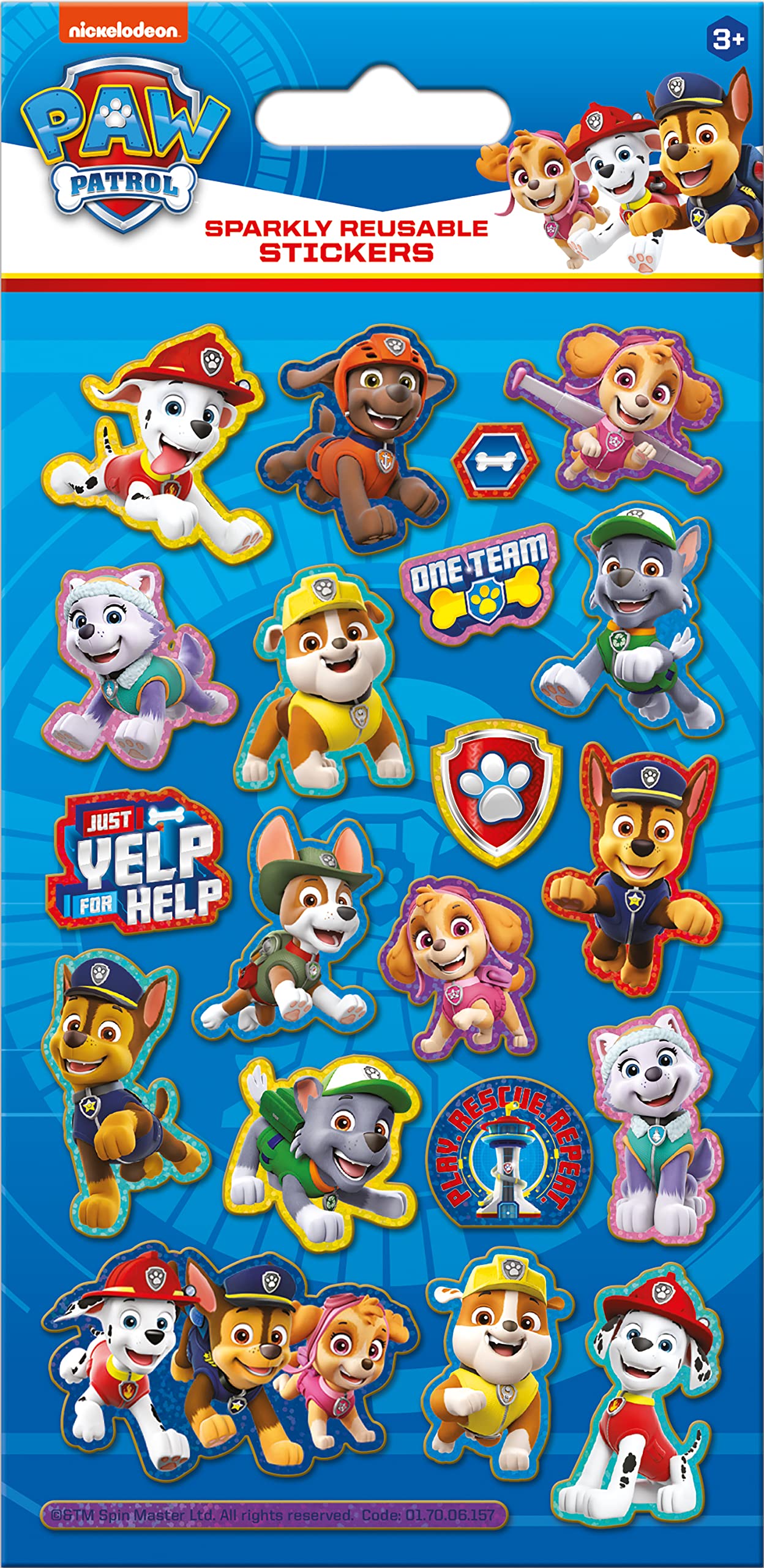 Paper Projects 01.70.06.157 Paw Patrol Sparkly Reusable Stickers,Blue,small