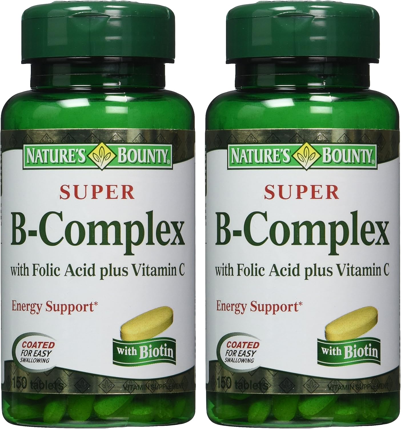 Nature's Bounty Super B-complex with Folic Acid Plus Vitamin C, 300 Tablets (2 X 150 Count Bottles): Health & Personal Care