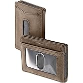 Compact RFID Sleeve Wallet Premium Leather Minimalist Money Clip Card Holder 10 Cards