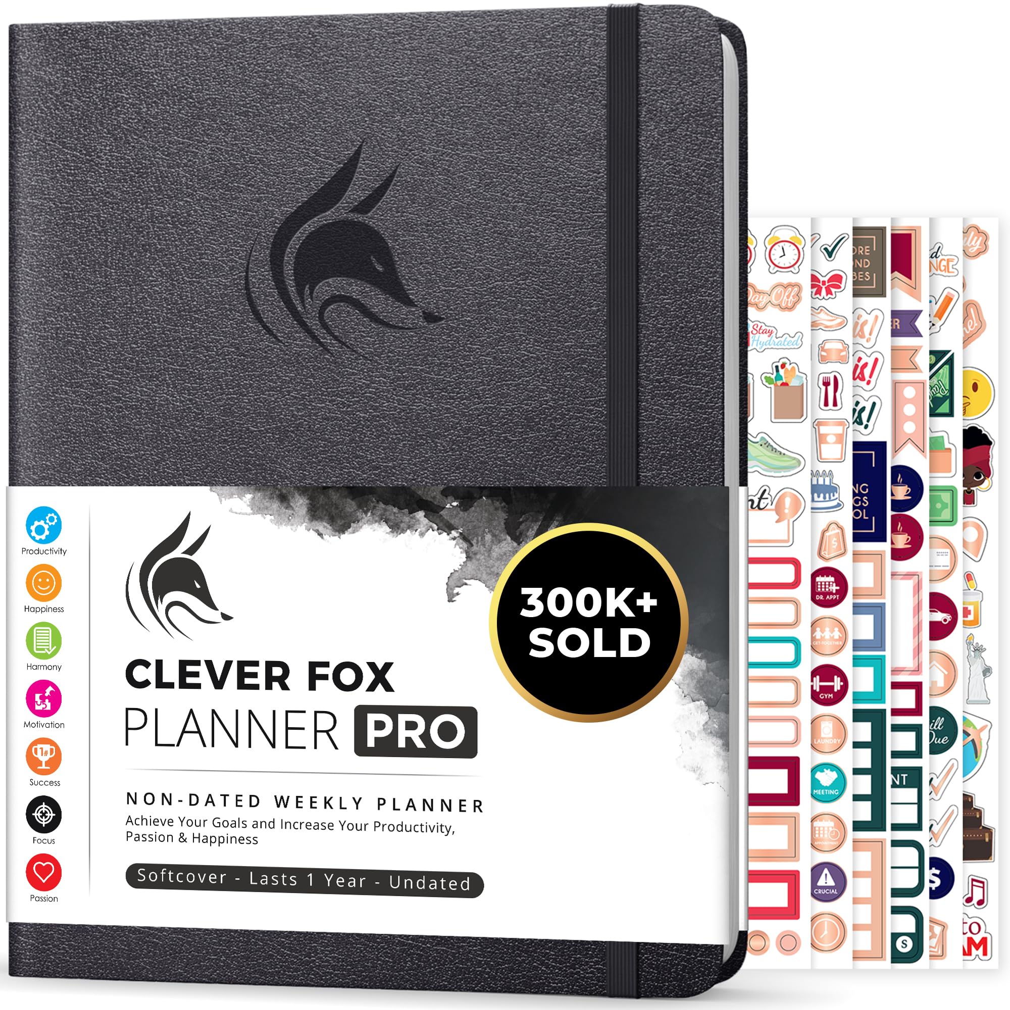 Clever Fox Planner PRO – Weekly & Monthly Life Planner to Increase Productivity, Time Management and Hit Your Goals, 21.5x28cm (Silver Black)