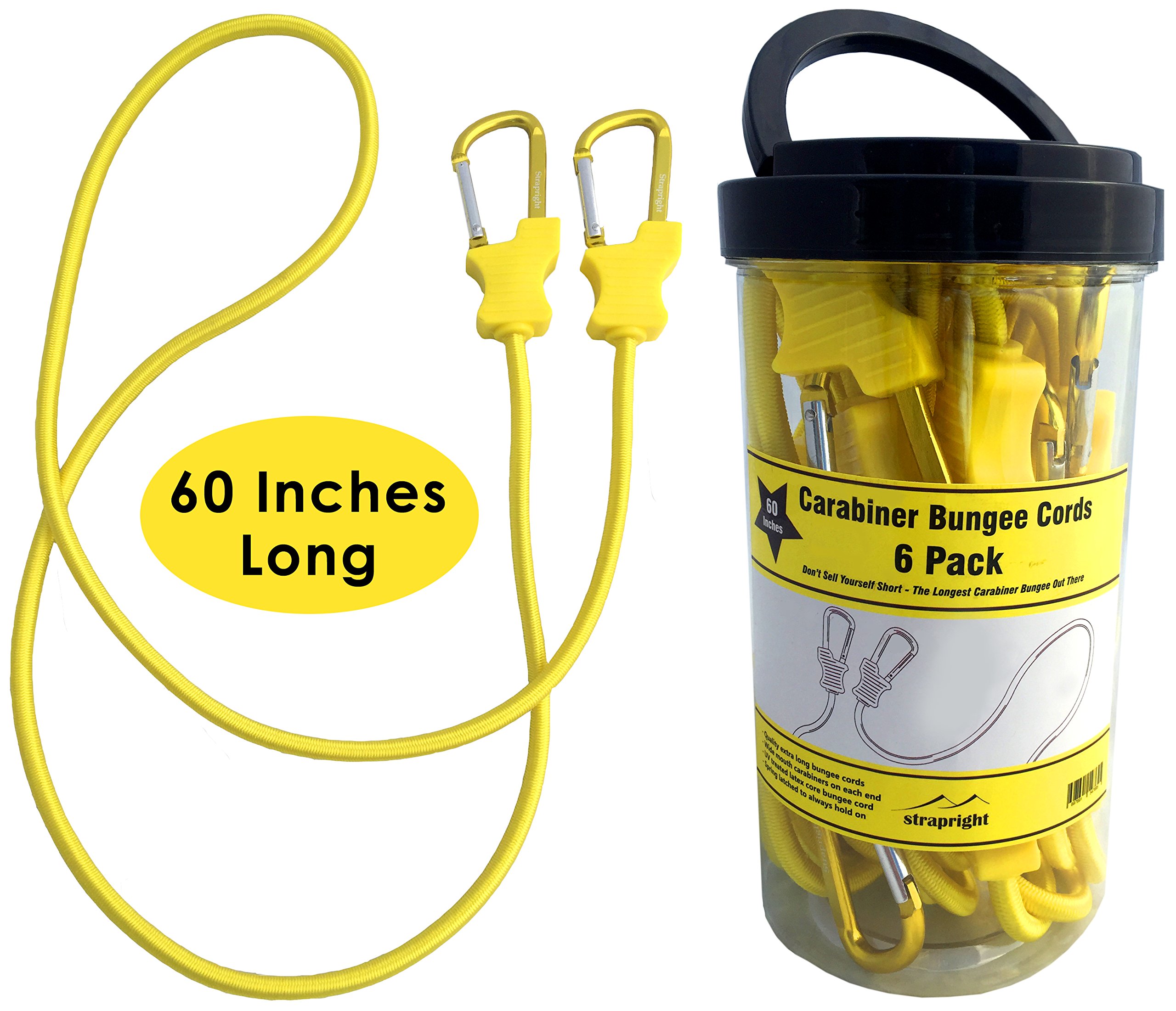Bungee Cord With Carabiners Super Long 60" 6 Pack UV Treated With