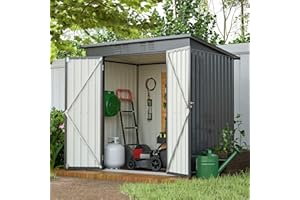 GLANZEND 6x4 FT Metal Outdoor Storage Shed with Floor Foundation & Lockable Doors, All-Weather Tool Storage House for Garden Patio, Backyard, Garbage Room, Dark Gray