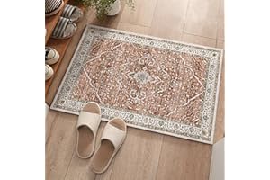 Entry Rug Small Front Door Mat-Deerly Distressed Floral Medallion Boho Oriental Non-Slip Machine Washable Small Soft Area Rug