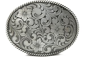 Itera Oval Floral Engraved Buckle Antique Silver, Silver, One Size