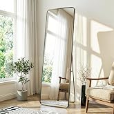 Delma Full Length Mirror, 56"x15" Black | Floor Standing Full Body, Wall Mounted, Freestanding or Leaning, Rounded Corners Re
