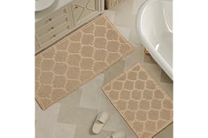WondRg Upgraded Non Slip Bathroom Rugs Sets 2 Piece, Washable Waffle Bath Mats Set, Quick Dry Bathroom Mat, Super Absorbent Kitchen Runner Rug for Hallway, Brown, 18"x30"+24"x48"(2'x4')