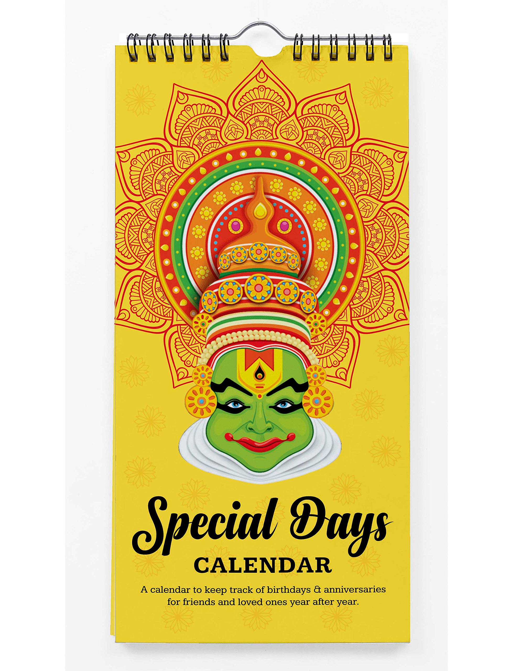 Inkdotpot Kathakali Face Rustic Perpetual Calendar Birthday Wall Hanging Anniversary Special Event Reminder Calendar Book Journal Stationary Wall Hanging Birthday Gift Card Planner Organizer