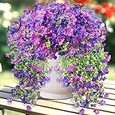 32 Stems Artificial Hanging Flowers for Outdoors,2 PCS Faux Silk Daisy Hanging Plants Outside Spring Decoration,Fake Flowers UV Resistant No Fade For Home Porch Patio Window Garden(Double Purple)
