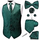 GUSLESON Mens Paisley Dark Green Suit Vest Tie and