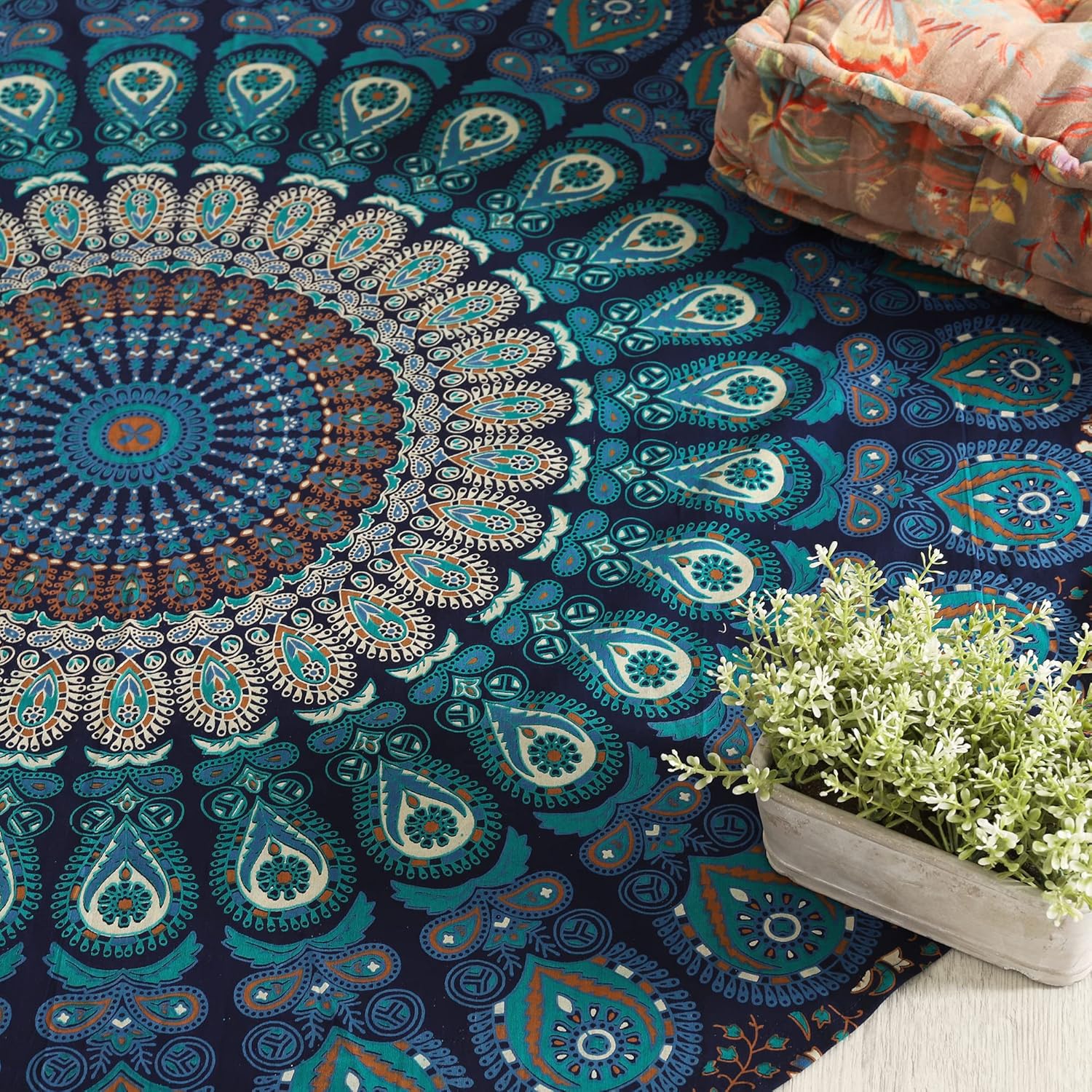 Tapestries - Popular Handicrafts Round tapestry Indian Mandala Round Bikini Cover-Up Roundie Beach Throw Tapestry wall hanging Hippy Boho Gypsy Cotton Tablecloth, Round Yoga Sheet 50