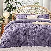 Bedsure Full Comforter Set - Grayish Purple Comforter, Boho Tufted Shabby Chic Bedding for Kids, 3 Pieces Vintage Farmhouse Bed Set for All Seasons, Fluffy Soft Bedding with 2 Pillow Shams