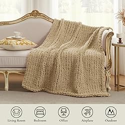Amélie Home Chunky Knit Blanket Throw, Thick Soft