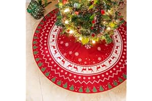 MUWOOB Christmas Tree Skirt, 48 inch Red Merry Christmas Base Cover for Tree, Large Xmas Ornaments Mat for Indoor Outdoor Holiday New Year Party Home Decorations