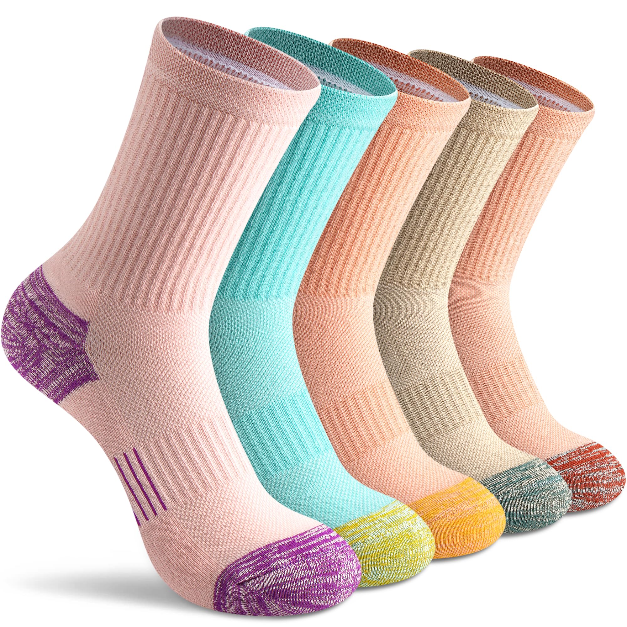 Photo 1 of Gonii Women Athletic Running Crew Socks, Thick Cushioned Mid calf Compression Hiking Socks 5 Pairs