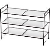 SimpleHouseware 3-Tier Stackable Mesh Shoe Racks with Shelves for 9 Pairs of Shoes Storage, Bronze