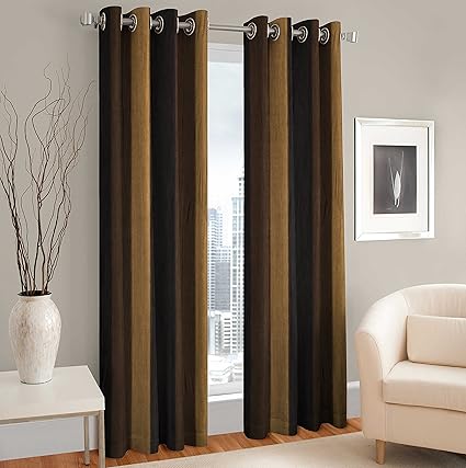 La Elite Modern 2 Piece Eyelet Polyester Door Curtain Set - 7ft, Brown