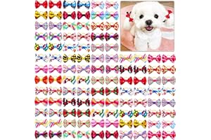 Mruq pet 100pcs Pet Dog Bows, Bulk Dog Hair Accessories Bows with Rubber Bands 1.37x0.98 inch, Handmade Yorkie Dog Hair Grooming Small Size Bows, Mix Puppy Dog Bowknot for Small Dogs Cats